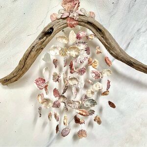 Driftwood and Shell sea glass Wall Hanging boho Decor w beach coastal vibe